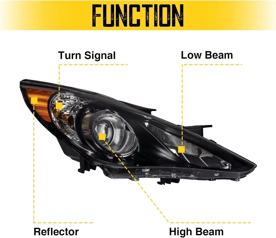 For 2011-2014 Hyundai Sonata New Projector Headlights Black (No fits Hybrid) - Image 3 of 4