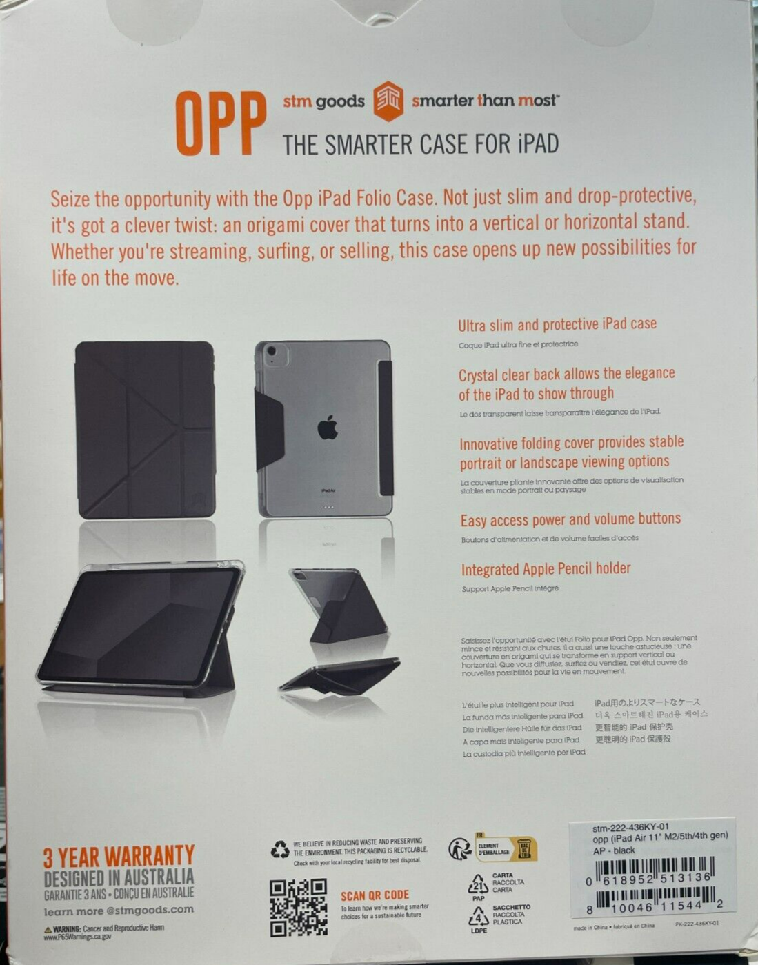 STM OPP stm222436KY01 Cover Case for Apple iPad Air 11" Black