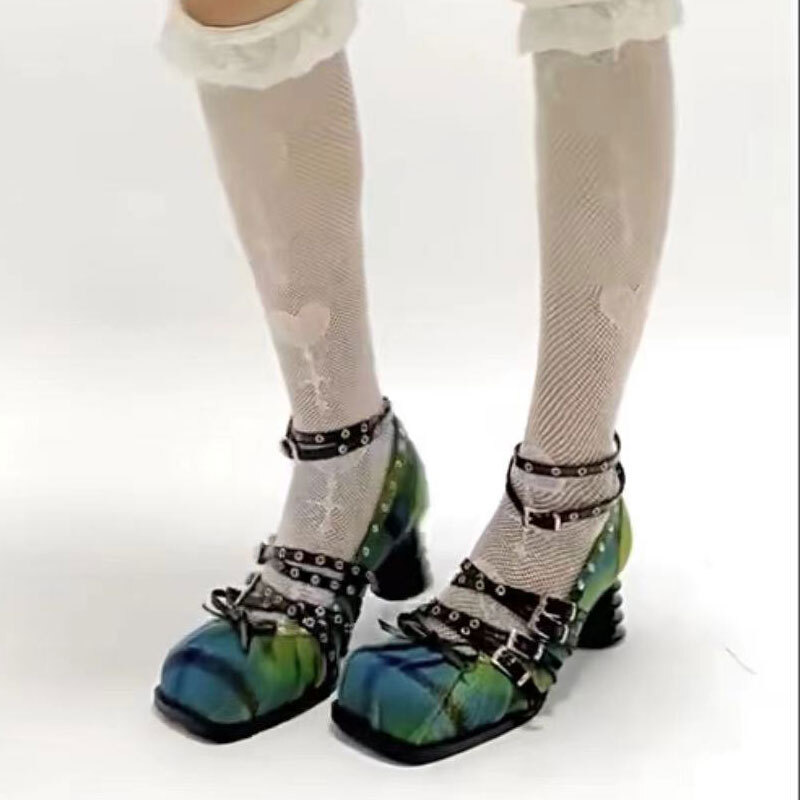 New Mary Jane's Shoes 2024 New Womens High Chunky Heels Punk Ballet