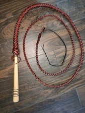 Bull Whip - Wooden Handle Bourbon Colored Leather 8 Ply - 10ft Handmade
