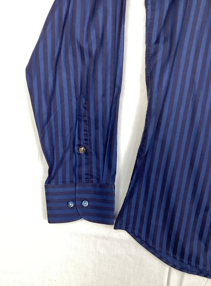 Stone Rose Black Rivet Collection Shirt Men's Size XL Navy Striped - Image 4 of 4