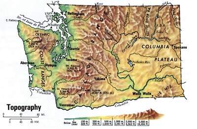 WASHINGTON TOPOGRAPHY MAP GLOSSY POSTER PICTURE PHOTO PRINT BANNER WA 10313
