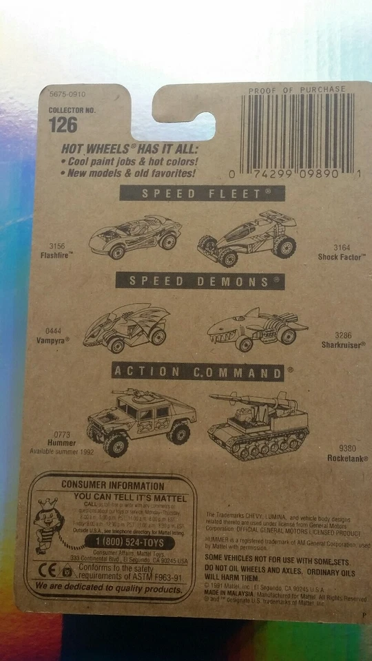 CHEVY LUMINA ~BLUE CARD~#126~HOT WHEELS~RARE~VHTF~COLLECTIBLE~NICE~BP - Image 3 of 3