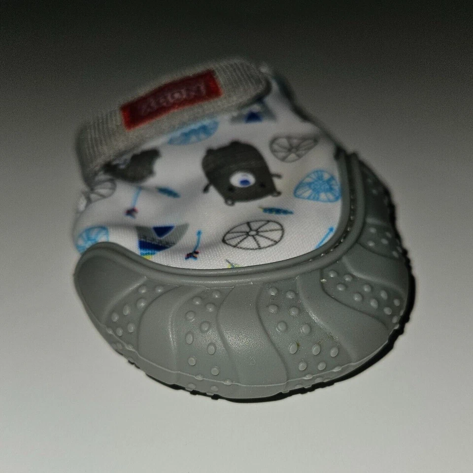 Nuby Soothing Teething Mitt Mitten Silicone Crinkle Gray Bear Blue NEVER USED - Image 3 of 4