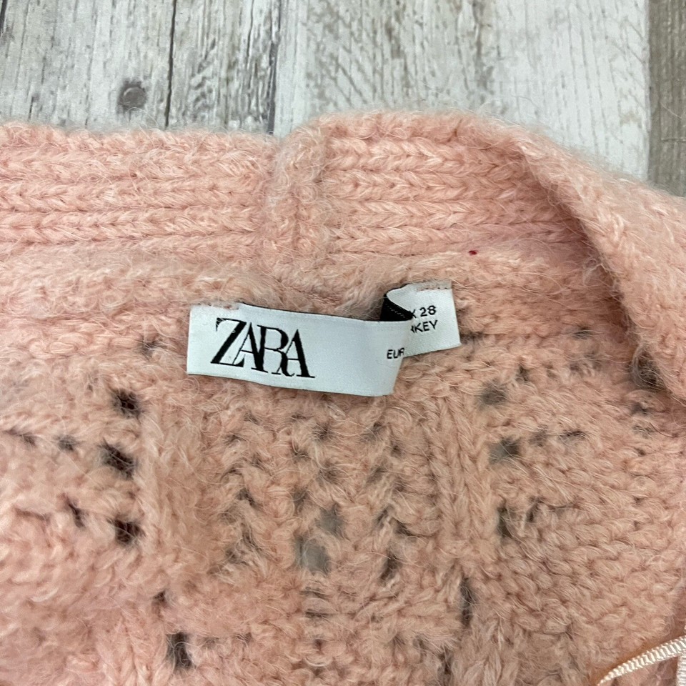Zara Pink Jewel Button Sweater Pointelle Vest Cardigan Size Medium eBay