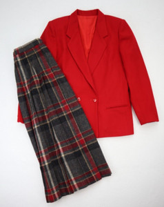 Mark Alexander Vintage Skirt Suit Size 12P Red Pleated Midi