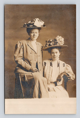 Old Antique Postcard RPPC Young Ladies Vintage Dresses Big Hats Gloves 1908-10