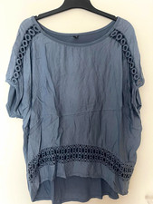 Damen Oversized Tunika-Shirt blau mit Lochsti...