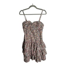 Express Purple Floral Mini Dress With Spaghetti Strap & Ruffle Bottom Sz M