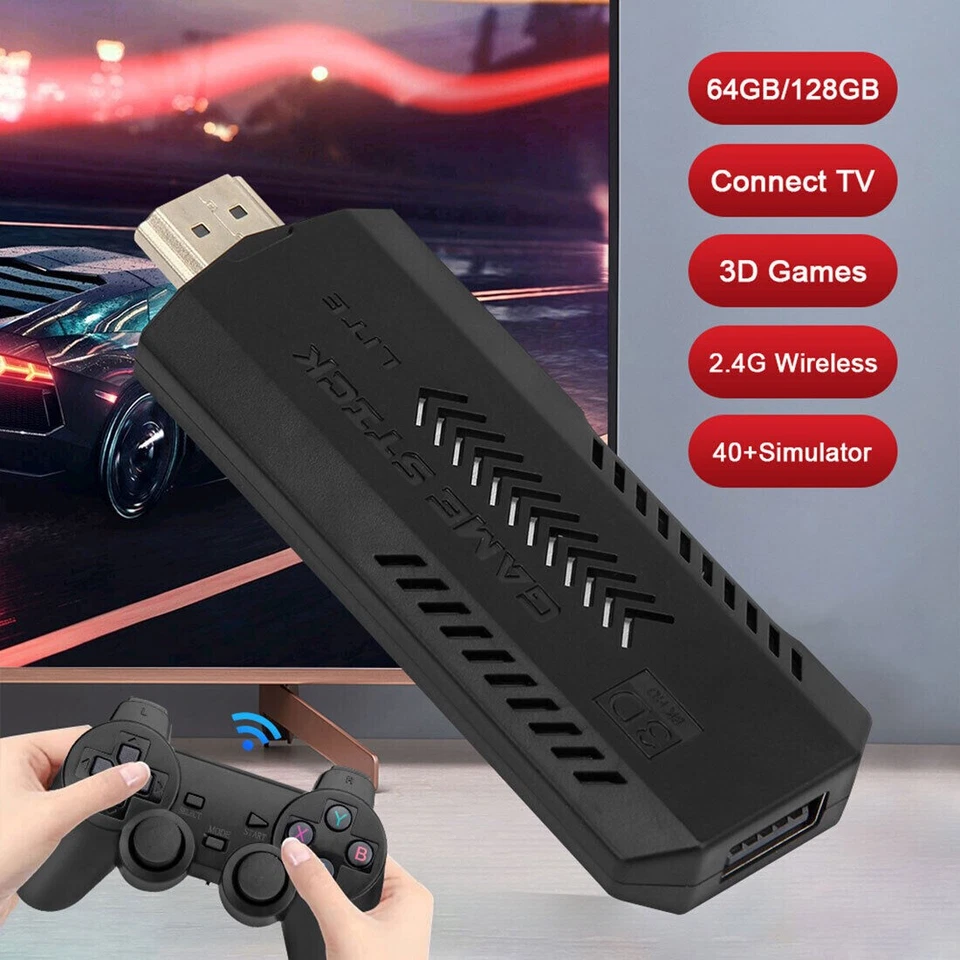 4K HD TV Video Game Console 128GB 41000 Games Stick 2.4G Wireless 2x Gamepads - Image 3 of 4