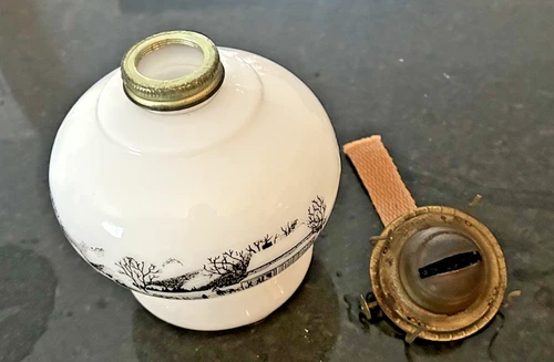 Vintage Currier & Ives Milk Glass Oil Lamp Base with No Globe