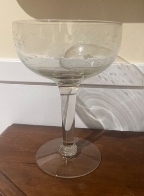 Vintage Giant 10.5'' Tall Long Stemmed Etched Champagne Coupe Glass 7.5  Diameter