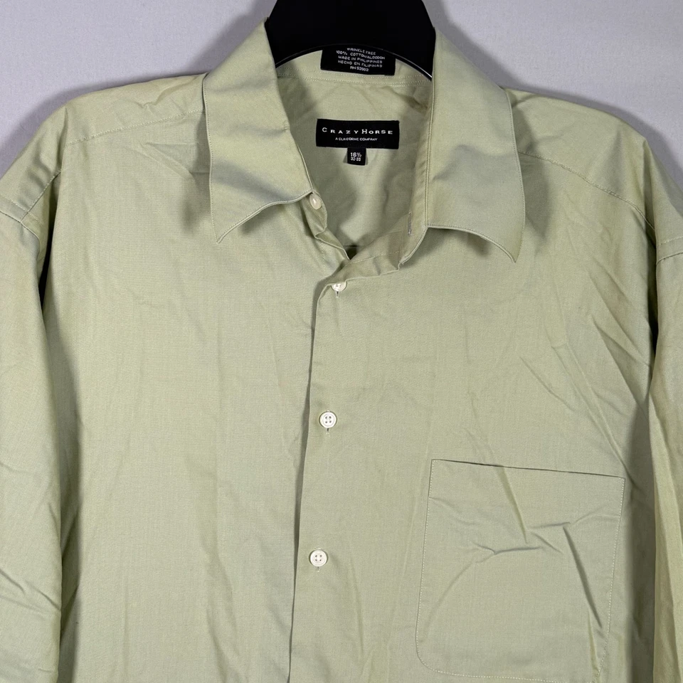 Camisa de vestir Crazy Horse para hombre 16,5 32/33 verde con botones bolsillo Claiborne Foto 2 de 4