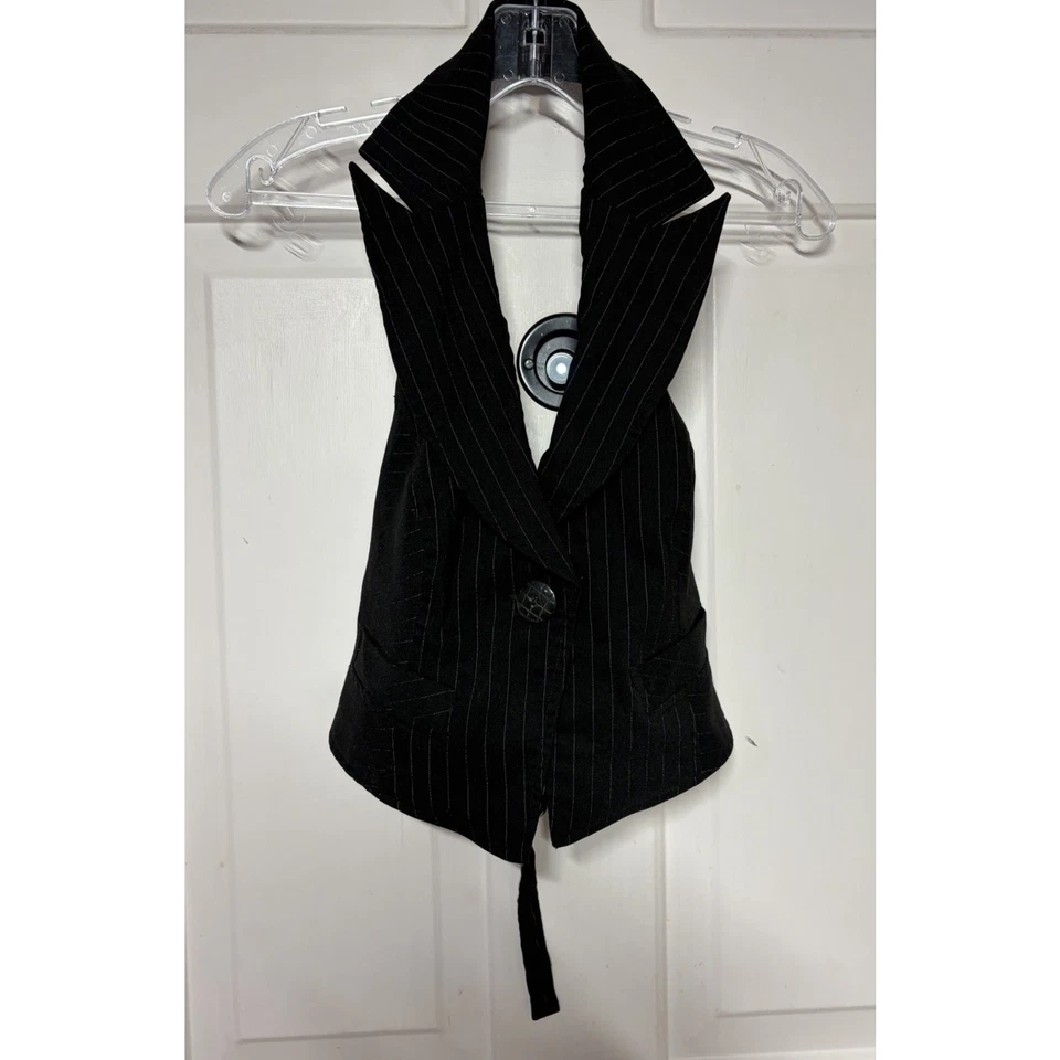 Y2K Rampage Pinstripe Halter Vest Top M Fairy Grunge Goth Emo Punk Crop Backless - Image 2 of 4