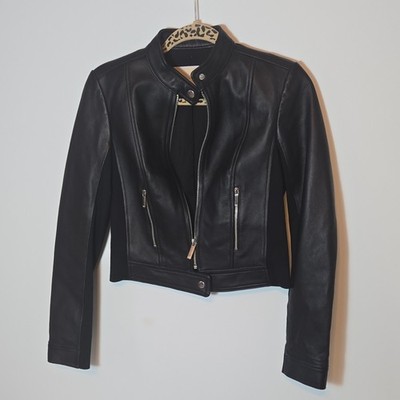 Michael Kors Biker Jacket Black Zip Front Women s Size 2