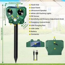 Solar Ultrasonic Deterrent - Motion Light, Fox/Skunk/Coyote, Farm/Outdoor