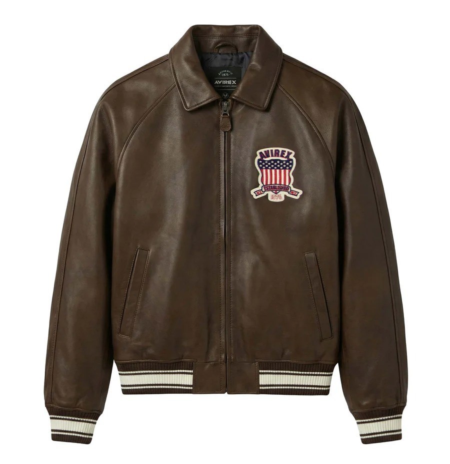 AVIREX USA ジャケット Avirex Men's Brown Flight Bomber American Jacket Genuine Cowhide