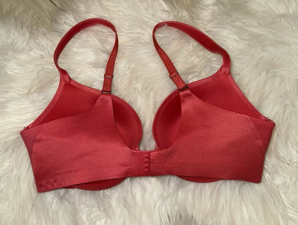 Spanx Pillow Cup Push Up Plunge Bra Padded Underwire Womens 32D Coral Pink - Image 4 of 4