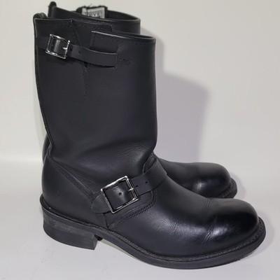 Frye Women's 8.5 US Engineer Pull On Block Heel Leather Moto Boots Shoes Black