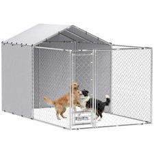 Large Outdoor Dog Kennel w/ Cover Rotating Bowls 13.1' x 7.5' x 7.5'
