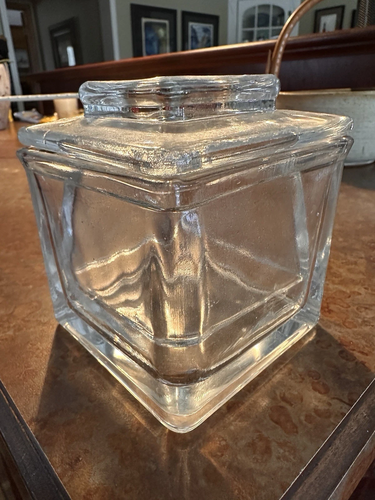 Clear Frosted Glass French Butter Bell Beurre Keeper Dish Crock Cube