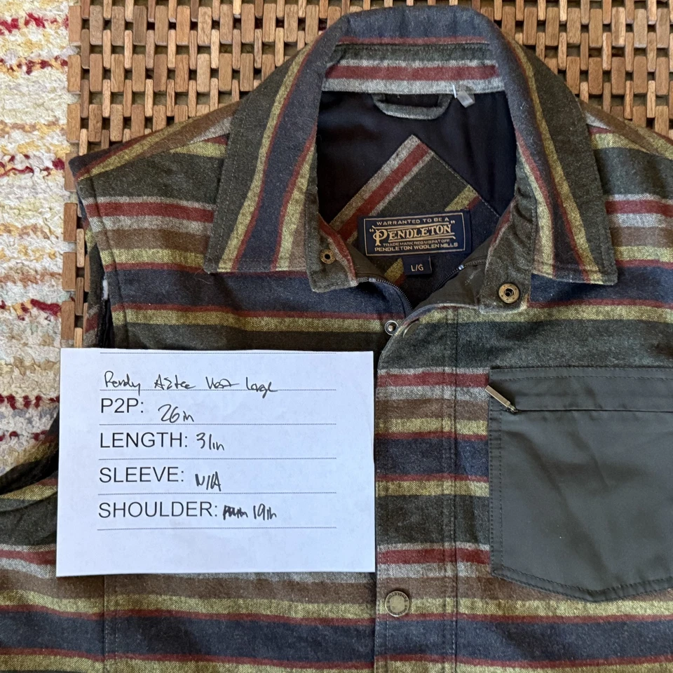 Pendleton Aztec Striped Wool Vest Green Red Khaki Men's Size Large L - Image 3 of 3