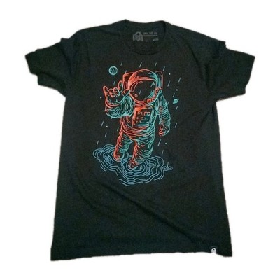 Into the AM Neon Love Astronaut Short Sleeve T-Shirt in Black Men's Large 
