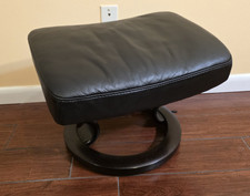 Ekornes Stressless Paloma Black Leather Adjustable Ottoman Wood Base