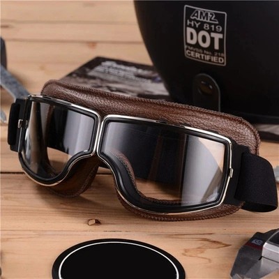 New Motorcycle Goggles Fit Over Glasses For Men Vintage Leather Riding Glasses**