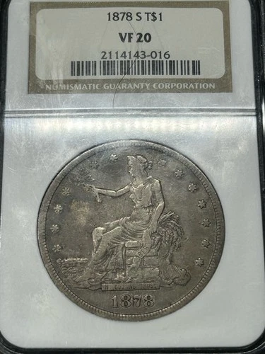 1878 S Trade Silver Dollar NGC VF20 - Very Fine Original Problem Free Type Coin