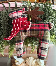 Set of 3 Rustic Plaid Reindeer Christmas Ornaments Tartan Scarves Lodge Cabin