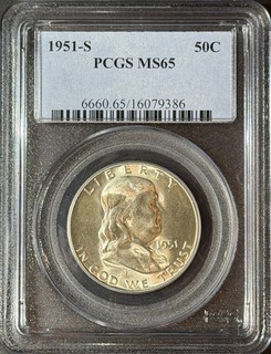 1951 S PCGS MS65 FRANKLIN HALF GEM UNCIRCULATED SILVER 50C Coin San Francisco