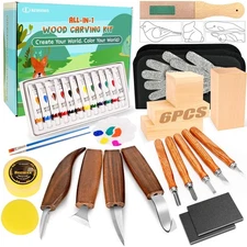 Wood Carving Kit, 44Pcs Wood Carving Tools with 4 Style Templates & 12 Color ...
