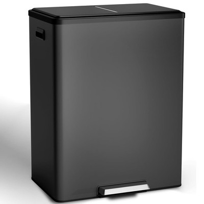 Step-on Garbage Bin 16Gal Dual Bin Stainless Steel Trash Can with Soft-Close Lid