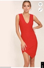 Lulus Sleeveless Bodycon Red Dress With V-neck And Asymmetrical Skirt, Size L