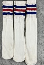 Vintage Tube Socks White Red Blue Striped Athletic USA Lot of 3 Pairs