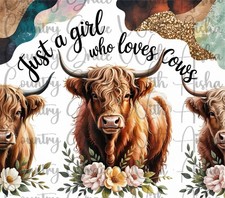 20oz Sublimation Tumbler Wrap Highland Cow Love Western Transfer Ready To Press