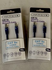 CAT 5E ETHERNET PATCH CABLE BLUE 14 Foot 100MHz NEW Factory Sealed SET of 2