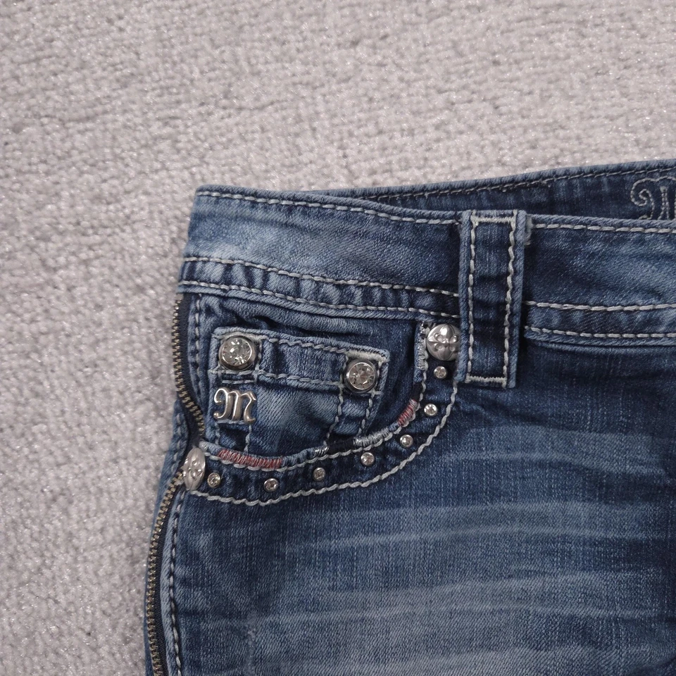 Miss Me Denim Shorts Womens 27 Blue Low Rise Rhinestone Cutoff Studded J3418H - Image 4 of 4