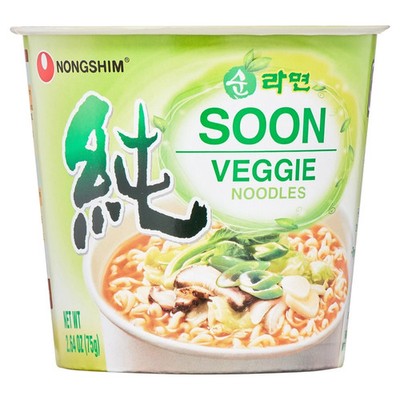 Nongshim Soon Veggie Savory Vegan Ramyun Ramen Noodle Soup Cup, 2.64oz (6pk)