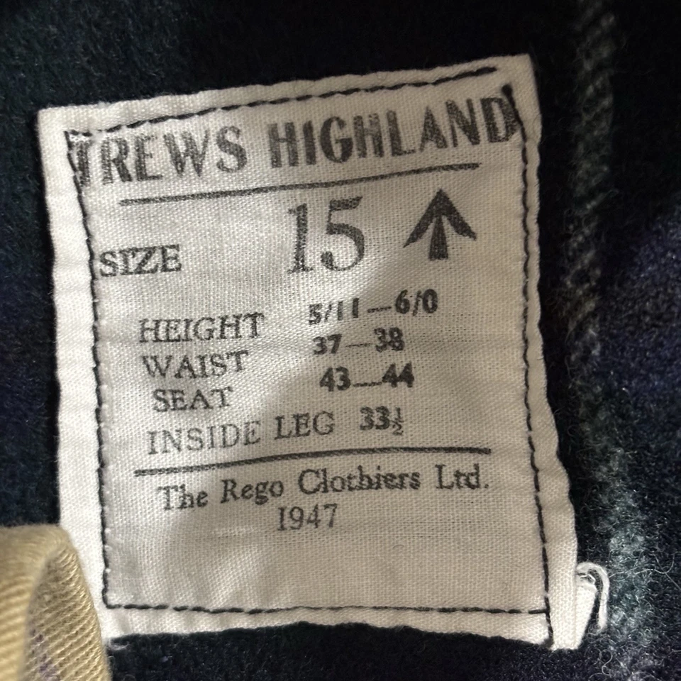 Pantalones militares de 1947 escoceses tartán Trews Highland talla 15 37 x 33 lana Foto 2 de 4