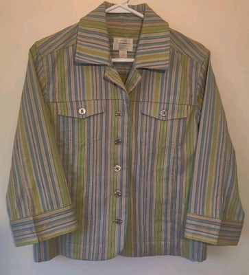 Christopher & Banks Women's M Jacket Striped Bright Button Down *See Pics*