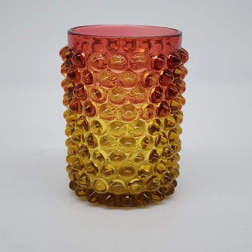 Amberina Glass Hobnail Tumbler Yellow & Pink 4" Depression Glass VTG
