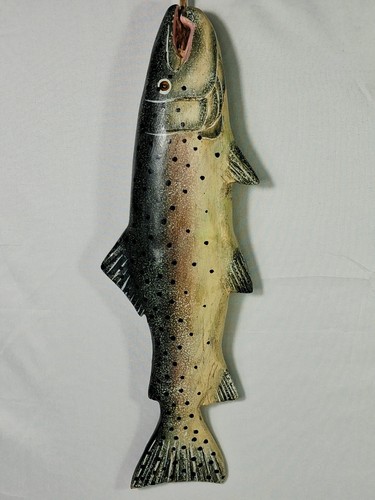 Vintage Hand Carved Wooden Trout Fish Wall Hanging Cabin Fishing Decor 13.5"