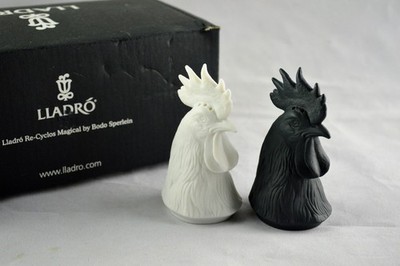 Lladro Gallus schwarz-weißer Hahn Salz und Pfefferstreuer - verpackt & unbenutzt