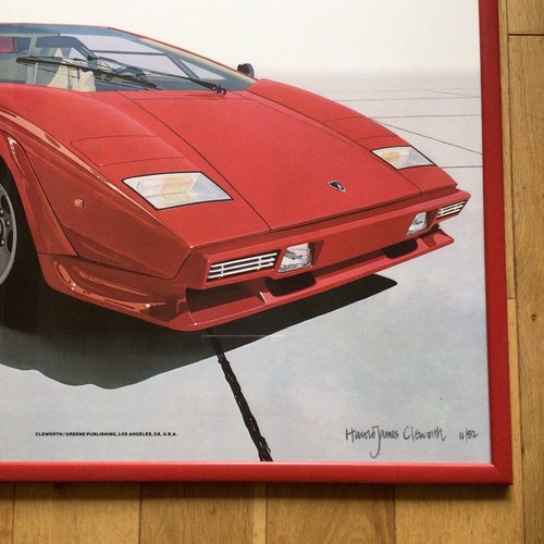Vintage Retro 1980s Harold James Cleworth Lamborghini Countach Framed Art Poster - Picture 4 of 10