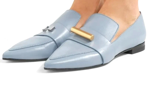 New STUART WEITZMAN Vega Blue Leather Dovetail Reims Pointed Toe Loafers size 6 - Picture 1 of 8