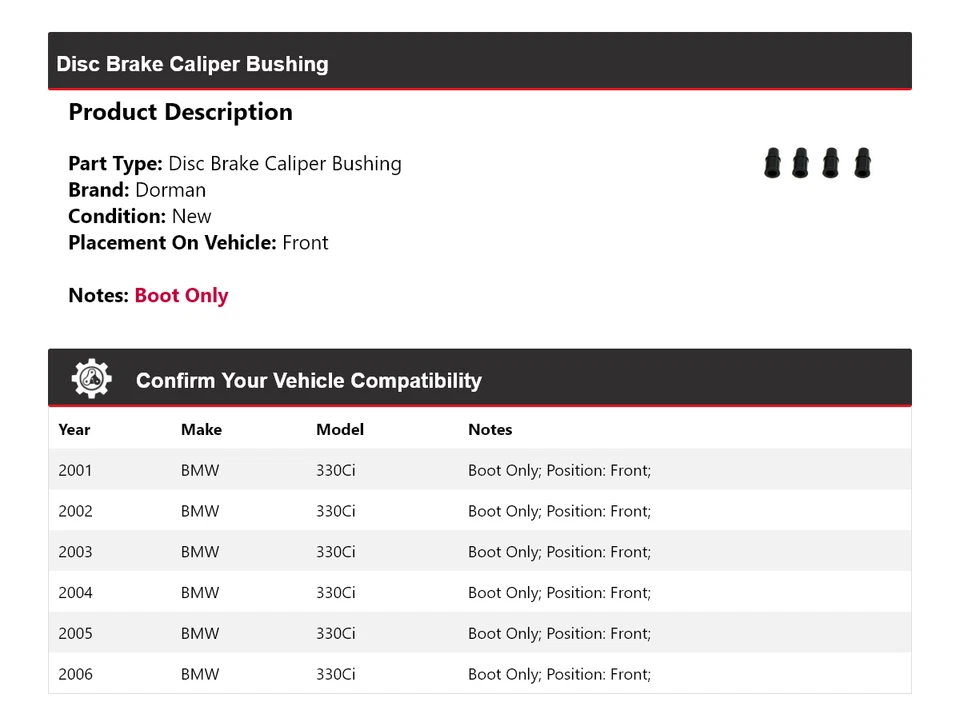 Передняя втулка суппорта дискового тормоза для 2001-2006 BMW 330Ci Dorman 2002 2003 2004 - Изображение 2 из 4