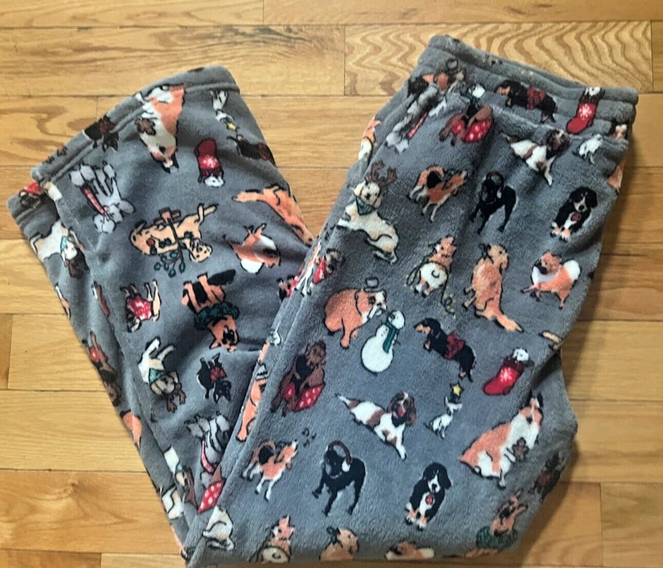 Vera Bradley Pijama Pijama Pantalones Vacaciones Perros Gris Polar Cintura Elástica L 12/14 Foto 3 de 3