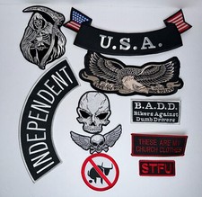 Lot Of 10 Biker Patches Iron On USA Independent Reaper Skull